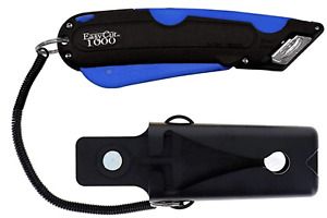 100 each Easycut 1000 Blue Safety Box Cutter EASY CUT with Holster &amp; lanyards