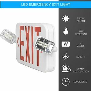 Ultra Bright Slim Rechargeable Indoor Exit Emergency Light Combo Sign Battery