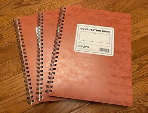 QTY. 3 Tops Computation Notebook 4x4 Quad 76 Shts 11.75&#034; x 9.5&#034; Red Cover 35061