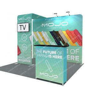 10ft Tension Fabric Trade Show Display Booth Set Back Wall TV Bracket Podium