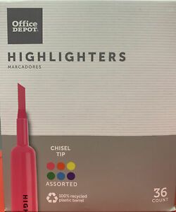 Office Depot Chisel Tip Highlighters Assorted Colors 100% Recycled 36 Count