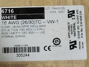 Alpha Wire 6716 #16awg EcoWire mPPE Tinned Copper Hook Up Wire 600V White /50ft