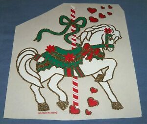 VTG 1990 Air Waves Heat T-Shirt Iron-On Transfer Christmas Carousel Horse Heart