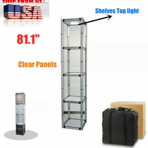 81.1&#034; Square Portable Aluminum Spiral Tower Display Case with Shelves Top light