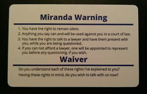 50 Miranda Warning/Rights Card for Law Enforcement (sturdy plastic card)