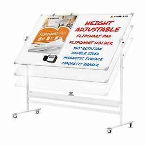 Mobile Whiteboard - Large 360° Reversible Double Sided Dry Erase Board - Magn...