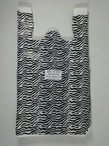 200 Zebra Print Design Plastic T-Shirt Retail Shopping Bags Handles 8&#034;x5&#034;x16&#034;
