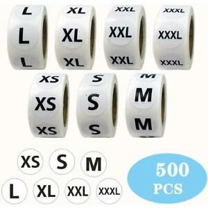 Color Clothing Size Stickers | 2.5cm Round | 500 Pcs | Size XS-XXXL