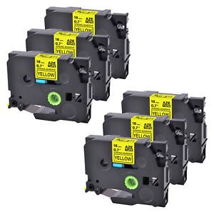 6PK TZES641 TZS641 Strong Adhesive Label for Brother PT530 18MM Black on Yellow