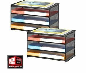 New, 2 Pack Paper Letter Tray, 3-Tier Desk File Organizer Mesh Made,Black