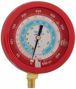 Yellow Jacket 49513 3-1/2&#034; L/F, Red Pressure Gauge, °F, R-22/134A/404A