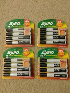 EXPO® Magnetic Dry Erase Markers With Eraser, Chisel Tip, Black Ink, 4 X 4 Packs
