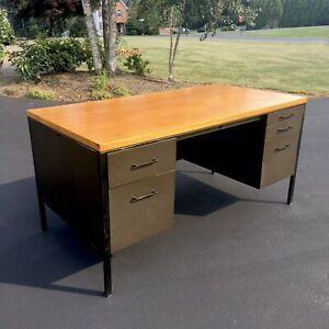 Vintage Steelcase Industrial Tanker Desk - Pedestal Desk - Office Furniture