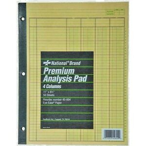 NATIONAL BRAND PREMIUM ANALYSIS PAD - 4 Columns - 11x8.5 - 1 pad - 45-304