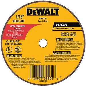 Dewalt DW8719 Small Diameter Cutoff Wheel, 4 x 1/16  x 3/8-In.