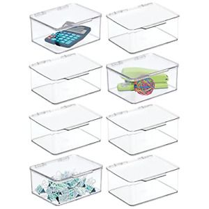 mDesign Small Mini Plastic Stackable Home, Office Supplies Storage Organizer Box
