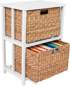 Birdrock Home Seagrass 2 Tier File Cubby Cabinet - Vertical Storage Furniture -
