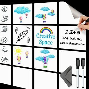 15 Piece Dry Erase Sticky Notes 4&#034;x4&#039; White - 2 Markers &amp; 1 Cleaning Rag