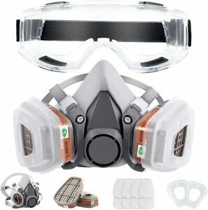 14 in 1 Respirator Mask,Half Facepiece Gas Mask with Safety Goggles Reusable