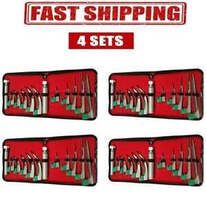 New 4 SET OF 10 FIBER OPTIC MAC &amp; MILLER LARYNGOSCOPE BLADE + 2 HANDLE + POUCH