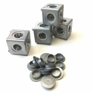 Lot of 4 Parker 18-827 Square Aluminum Extrusion Corner Connector &amp; Plug, 3-Way