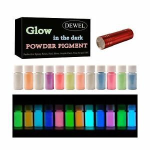 DEWEL - 12 Color Pack Glow in The Dark Pigment Powder - 20g Each 240 g Total