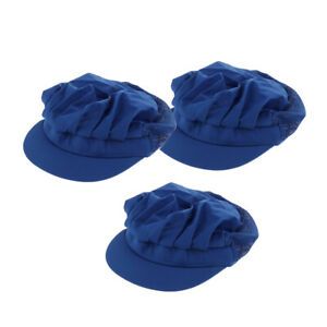 3xBlue Half Mesh Cook Adjustable Men Women Kitchen Chef Elastic  Hat A