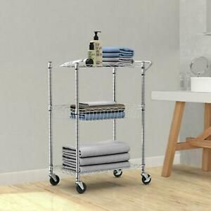 3-Tier Utility Cart Heavy Duty Wire Rolling Cart with Handle Bar Storage