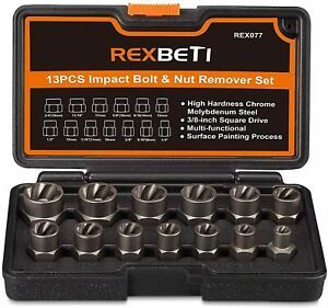 REXBETI Impact Bolt &amp; Nut Remover Set, 13 Pieces Bolt Extractor Tool Set