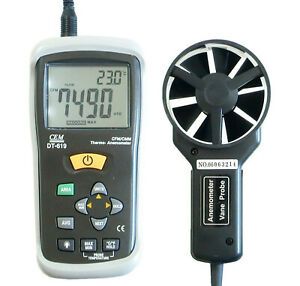 CEM DT-619 Thermo Anemometer Vane Wind Speed CFM CMM Air Flow Temperature Meter