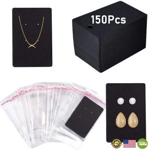 OJYUDD 150 Pcs Black Earring Card Display Cards,Necklace Display Cards with 150