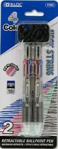 BAZIC 4-Color Neck Pen w/ Cushion Grip (2/Pack)