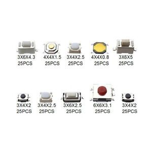 250pcs Tactile Switch Push Button Switch Car Control Repair Assortment Kit