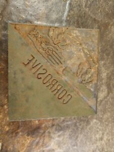 Old Metal &amp; Wood Printing Print Block Ink Stamp - Corrosive Sign Stamp!