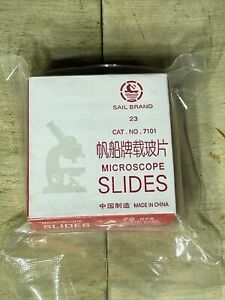 New Sealed Box Of 72 Microscope Slides #7101 Clear Glass Geound Edges Sail 1”x3”