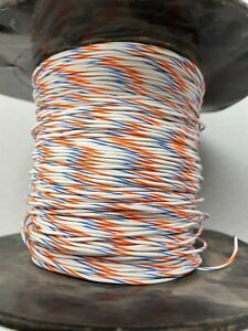 100ft 20awg 20ga White w/ Blue &amp; Orange Stripe Teflon Silvered Stranded Wire L3