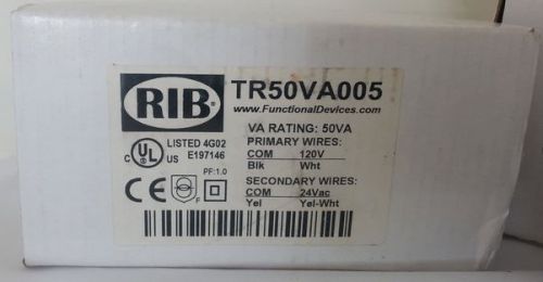NIB NEW RIB Transformer TR50VA005 Functional Devices, Inc 120V, 24VAC, 50 VA