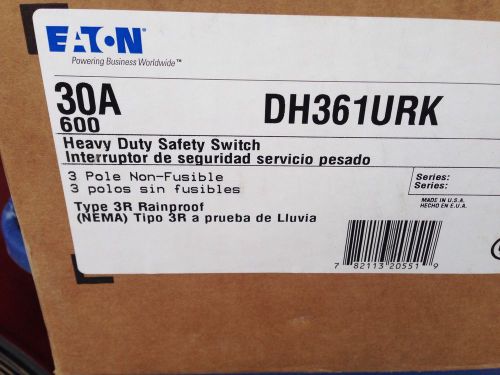 Dh361urk - eaton 30a/3p hd non-fusible safety switch 600v nema 3r for sale