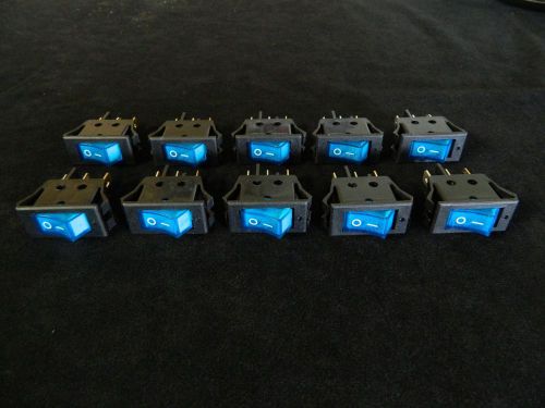 10 PACK ROCKER SWITCH ON OFF MINI TOGGLE BLUE LED 12V 10 AMP EC-1220BL