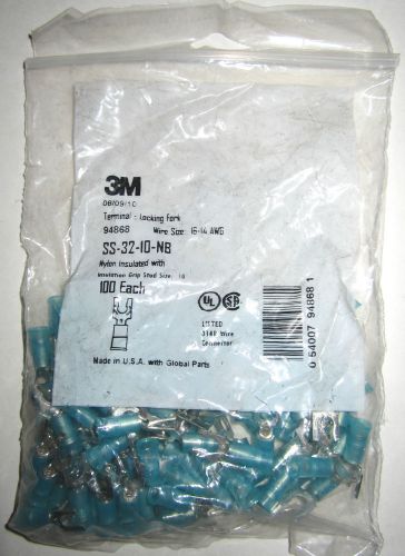 New 3m 94868 nylon insulated locking fork terminal 16-14 awg #10 blue 100 pack for sale