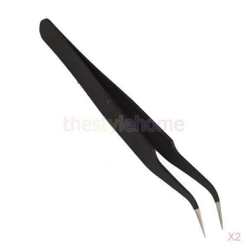 2x stainless steel antistatic curved tips tweezer nail art handicraft craft tool for sale