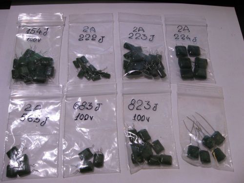 Assorted Values Polyester Film Chicklet Capacitors Green - Pulls and NOS