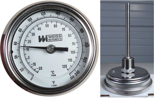 Weiss 3rbm4-250 3&#034; temperature gauge 0-250 f &amp; -20-120 c 1/2&#034; npt 4&#034; stem new for sale