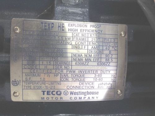 Teco-westinghouse x7/54 hp: 7.5 volts: 230/460 for sale