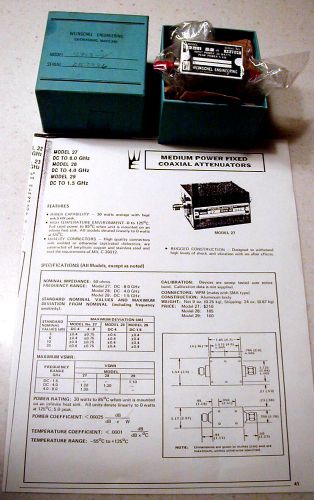 Weinschel power attenuator, sma type, 30 watt, 3 db dc-8 ghz, nos type 27-3 for sale