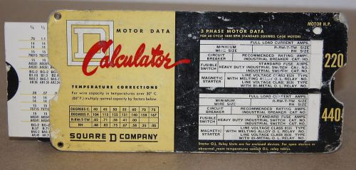 Motor Data Paper Calculator-Vintage-&#034;Square D Company&#034; 1955  (W13)