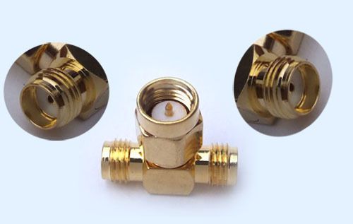 50PCS Copper SMA male to 2 double SMA female plug adapter T Adapter
