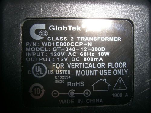 Genuine Globtek WD1E800CCP-N GT-348-12-800D IP 120v 60hz 18w OP 12v 800ma