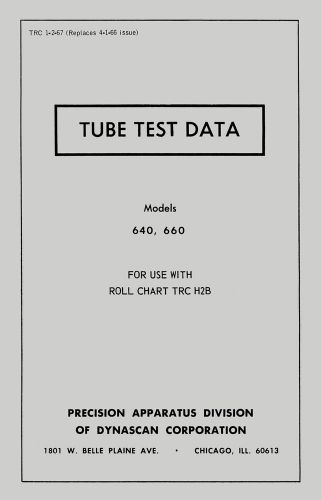 1967 Precision Supplementary Tube Test Data for 640 and 660 Tube Testers
