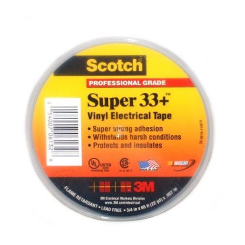 3M Scotch Super 33+ Vinyl Electrical Tape, Black, 3/4&#034; x 66&#039; (5 Pack) 29-7330
